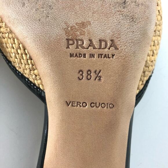 Prada Y2K Vintage Raffia Cap Toe Croc Emboss Kitten Heel Pointed Toe Mules 38.5 - Picture 12 of 13